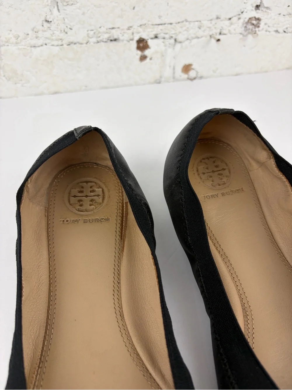 Tory Burch Sedgwick Elastic Ballet Flats Bow Logo Toe 10.5